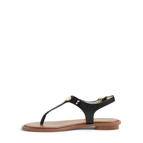 womens logo plaque black leather sandal michael kors|Michael Michael Kors Logo Plaque T.